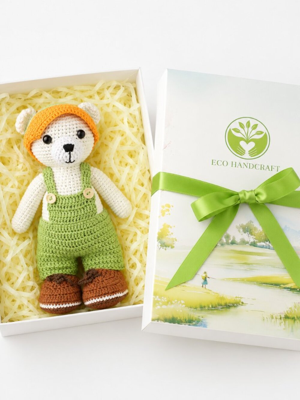 NWT Handmade Original Design Crochet Amigurumi Polar Bear, All Attire Removable